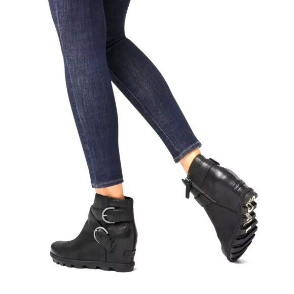 Sorel Black Waterproof Leather Boots 8.5 Joan of Arctic Wedge II Edgy Streetwear - Picture 14 of 15